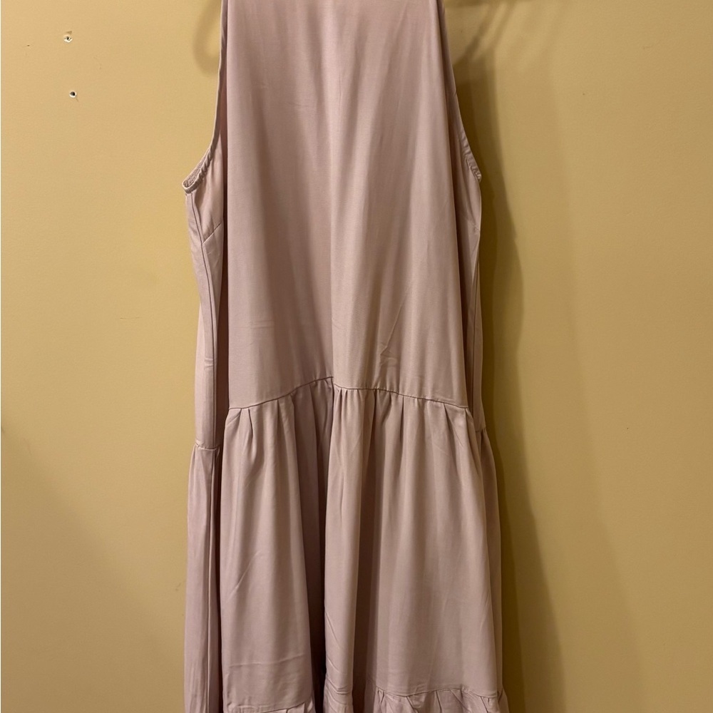 HYFVE Tan Tiered Midi Dress Size Large Flowy Halter Neck Neutral Boho - Picture 2 of 6